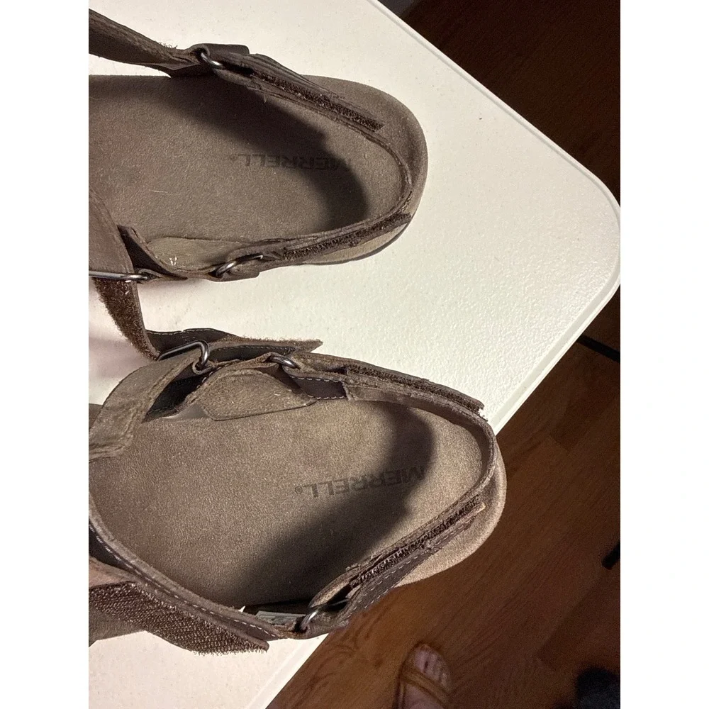 Merrell Mens Air Cushion Brown Leather Adjustable Strap Sport Hiking Sandals 10